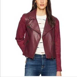 Michael Stars Burgundy Leather & Suede Moto Jacket